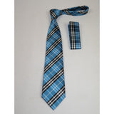 Men's Woven Tie Hankie Set J.Valintin Private Collection R37 Teal Blue Plaid - J.Valintin Men's Wear Legend - 95563