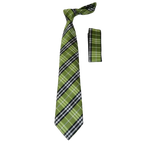 Men's Woven Tie Hankie Set J.Valintin Private Collection R38 Green Plaid - J.Valintin Men's Wear Legend - 95562