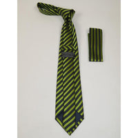 Men's Woven Tie Hankie Set J.Valintin Private Collection R57 Green Stripe - J.Valintin Men's Wear Legend - 95543