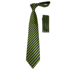 Men's Woven Tie Hankie Set J.Valintin Private Collection R57 Green Stripe - J.Valintin Men's Wear Legend - 95543