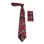 Men's Woven Tie Hankie Set J.Valintin Private Collection R7 Red English Plaid - J.Valintin Men's Wear Legend - 80179