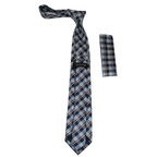 Men's Woven Tie Hankie Set J.Valintin Private Collection R72 Blue Plaid - J.Valintin Men's Wear Legend - 95587