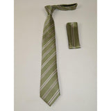 Men's Woven Tie Hankie Set J.Valintin Private Collection R75 Green Stripe - J.Valintin Men's Wear Legend - 95584