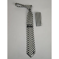 Men's Woven Tie Hankie Set J.Valintin Private Collection SL15 Black White Stripe - J.Valintin Men's Wear Legend - 80159