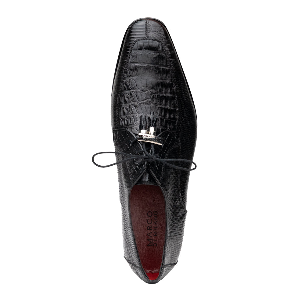 Caiman and lizard dress derby's Shoes by Marco Di Milano Merida Black