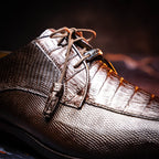 Merida Caiman and Lizard Dress Derby's Shoes Tasseled Laceup  Brown