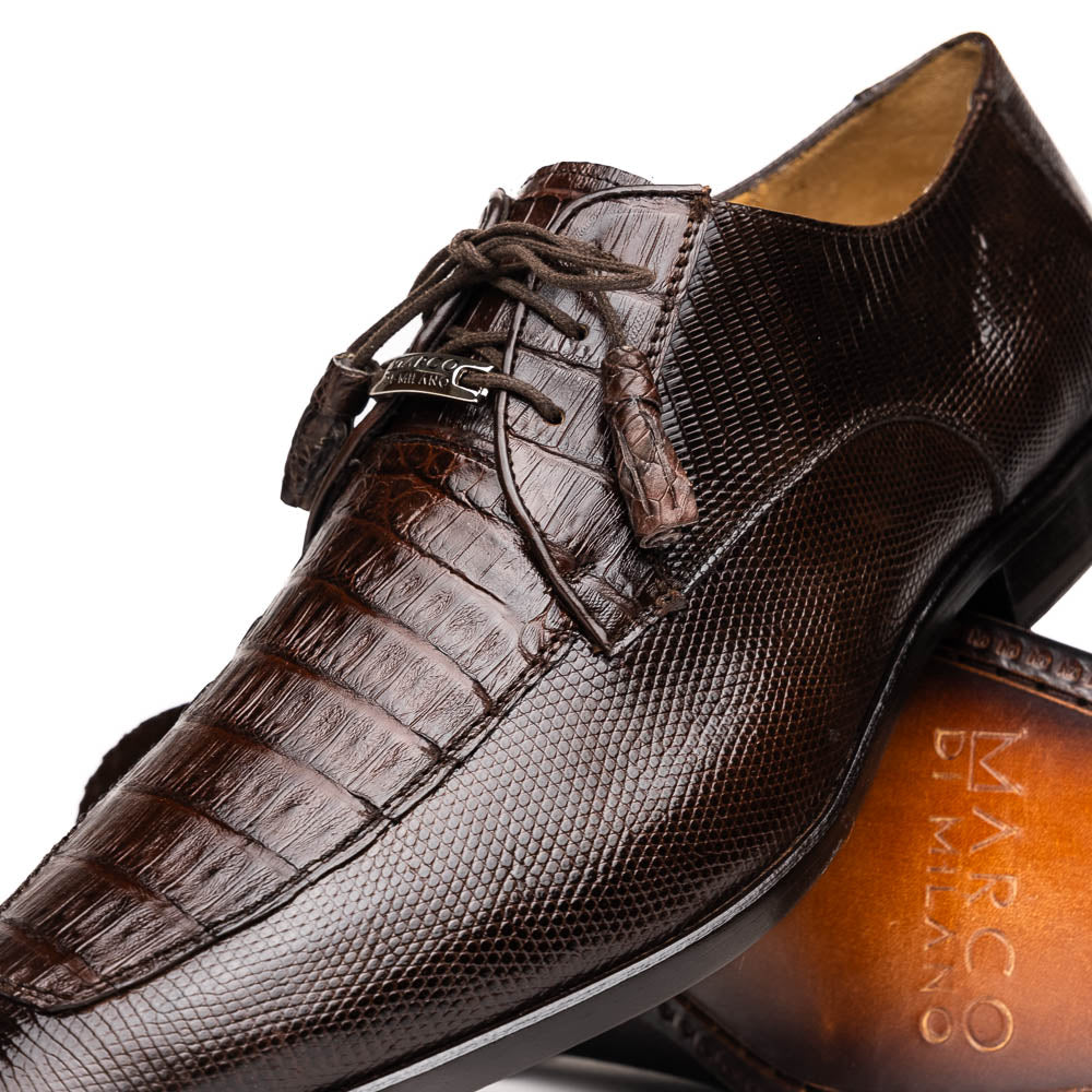 Merida Caiman and Lizard Dress Derby's Shoes Tasseled Laceup  Brown