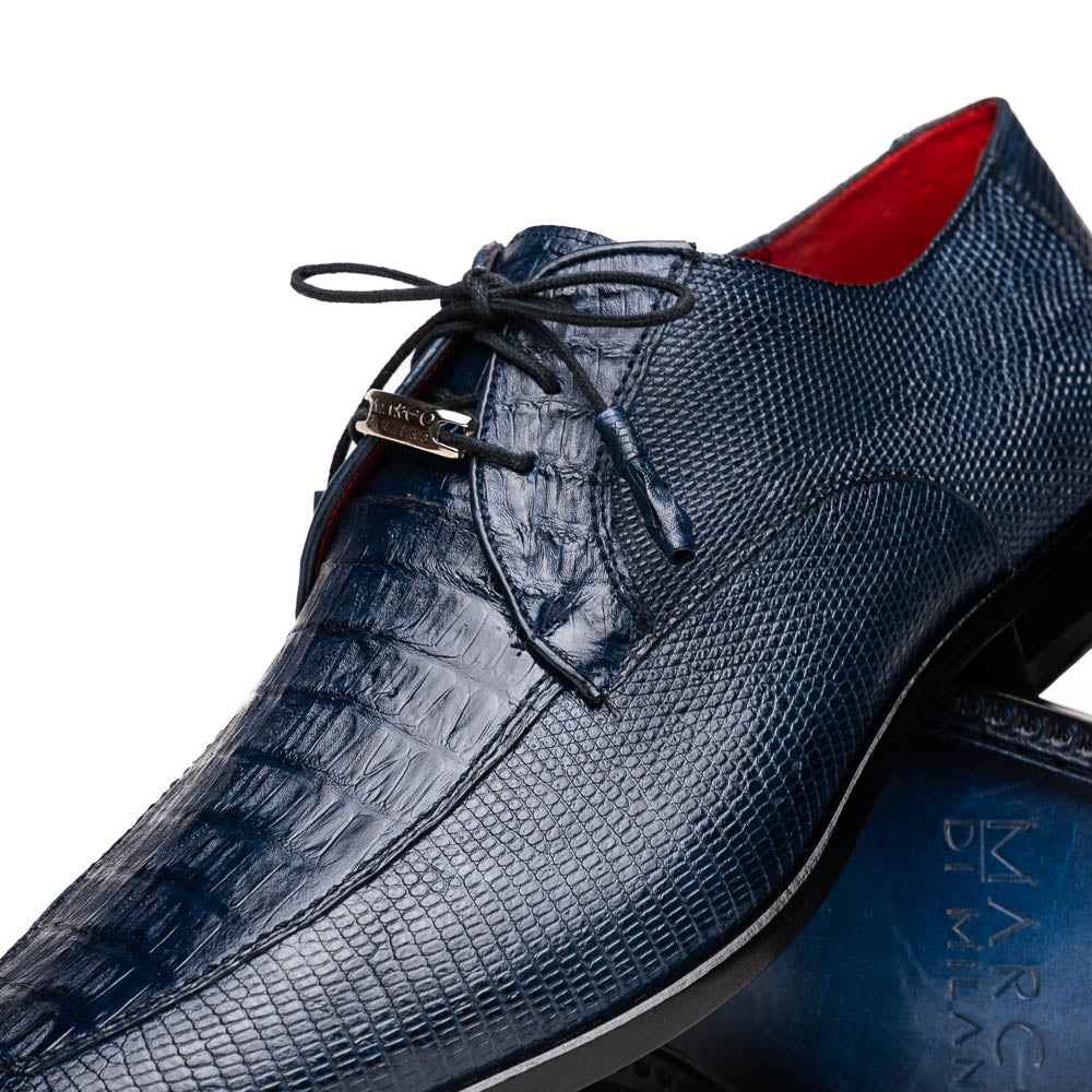 Merida Caiman and Lizard Dress Derby's Tasseled Laces Shoes Navy