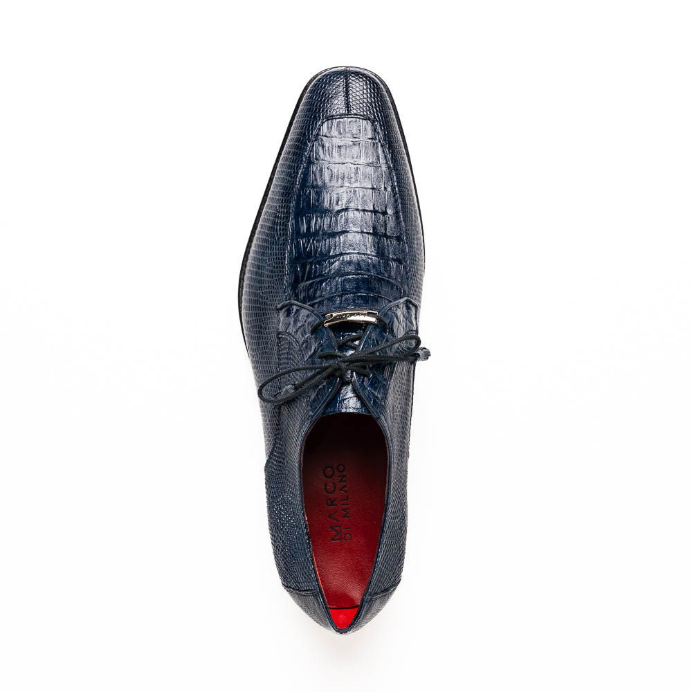 Merida Caiman and Lizard Dress Derby's Tasseled Laces Shoes Navy