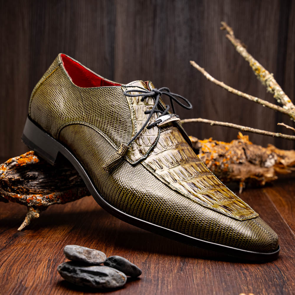 Merida Derby's Shoes Caiman and Lizard Lace Up Olive Green