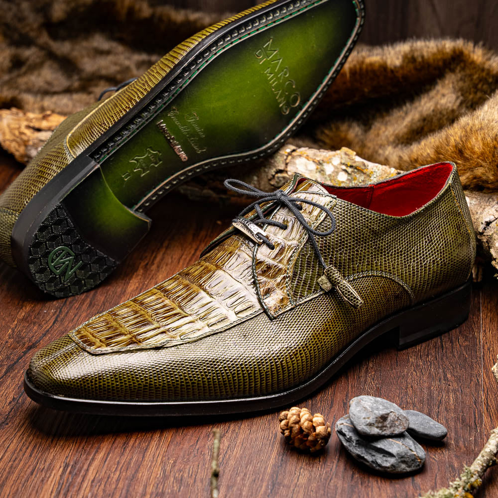 Merida Derby's Shoes Caiman and Lizard Lace Up Olive Green