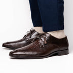 Merida Caiman and Lizard Dress Derby's Shoes Tasseled Laceup  Brown