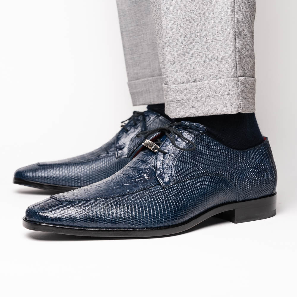 Merida Caiman and Lizard Dress Derby's Tasseled Laces Shoes Navy