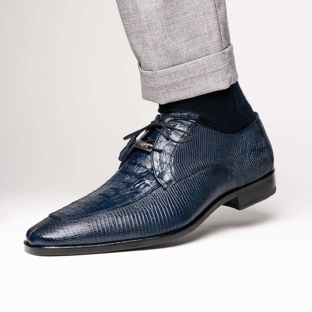 Merida Caiman and Lizard Dress Derby's Tasseled Laces Shoes Navy