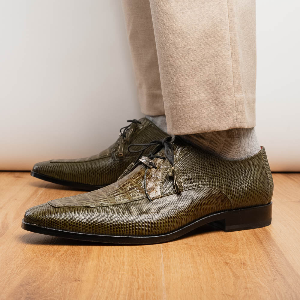 Merida Derby's Shoes Caiman and Lizard Lace Up Olive Green