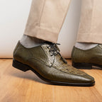 Merida Derby's Shoes Caiman and Lizard Lace Up Olive Green