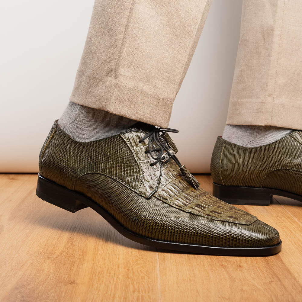 Merida Derby's Shoes Caiman and Lizard Lace Up Olive Green