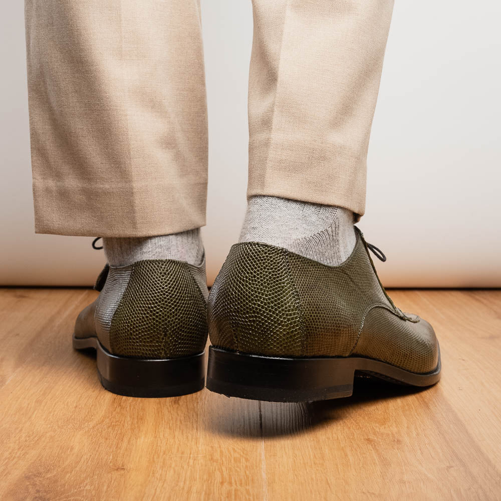 Merida Derby's Shoes Caiman and Lizard Lace Up Olive Green