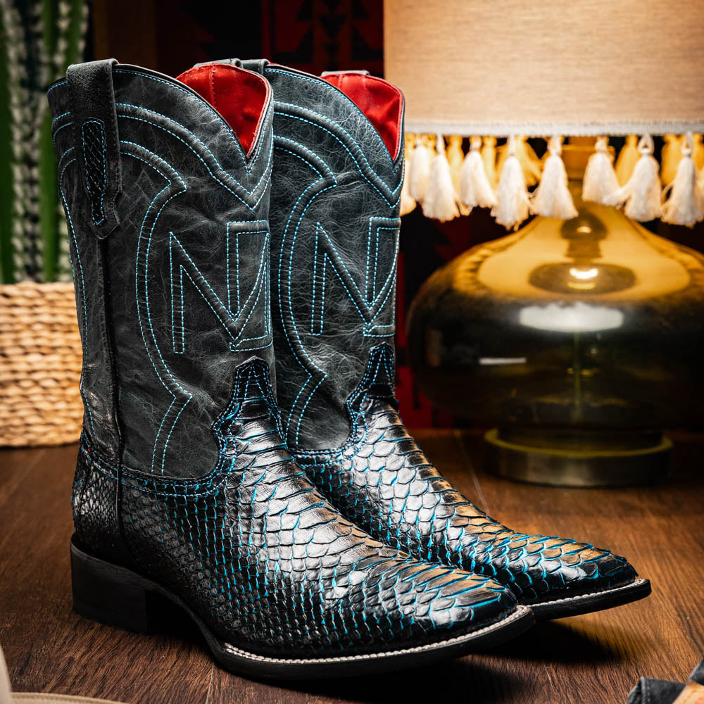 Marco Di Milano Genuine Python Skin Cowboy Boot Missouri Black / Blue