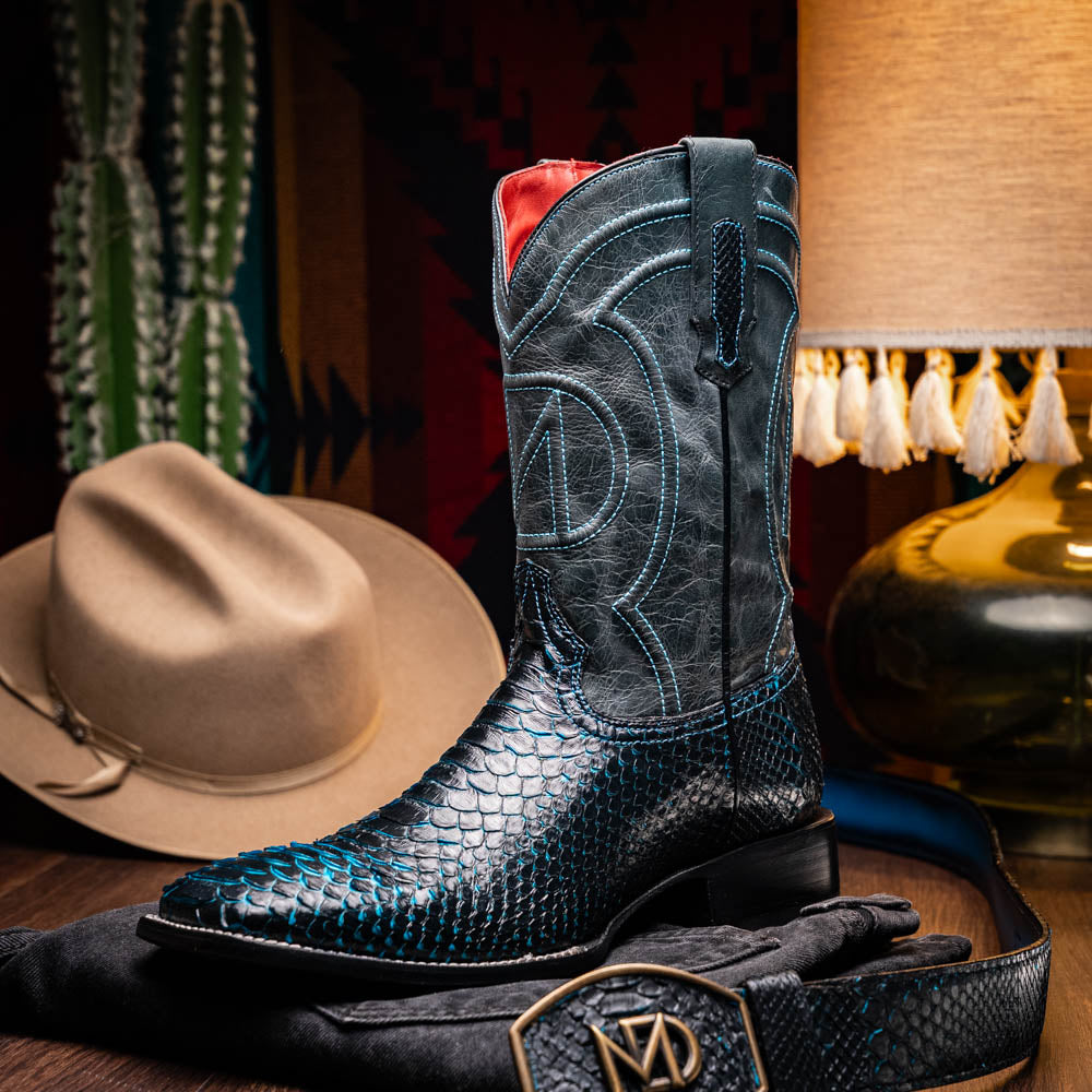 Marco Di Milano Genuine Python Skin Cowboy Boot Missouri Black / Blue