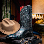 Marco Di Milano Genuine Snake Skin Cowboy Boot Missouri Black / Blue