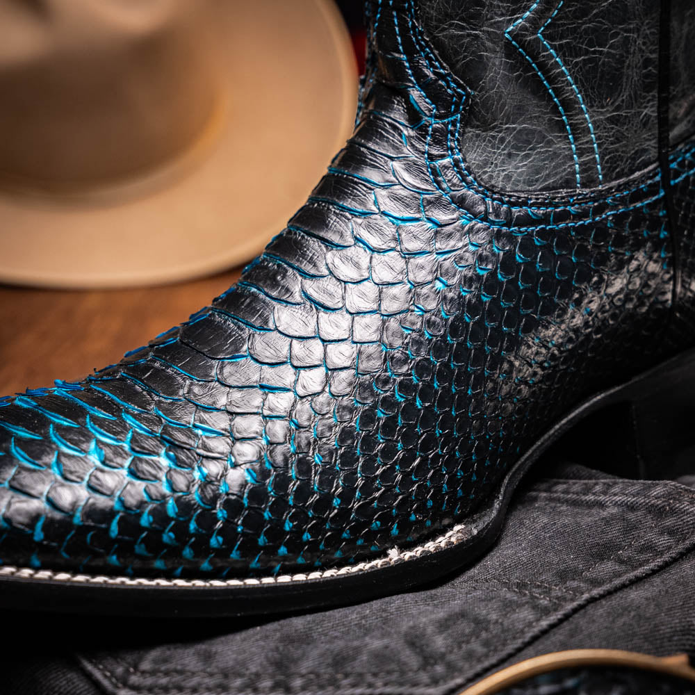 Marco Di Milano Genuine Python Skin Cowboy Boot Missouri Black / Blue