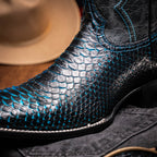 Marco Di Milano Genuine Snake Skin Cowboy Boot Missouri Black / Blue