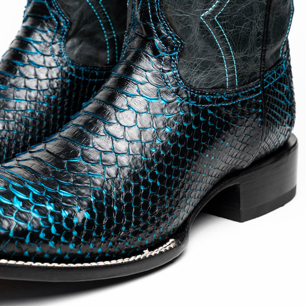 Marco Di Milano Genuine Python Skin Cowboy Boot Missouri Black / Blue