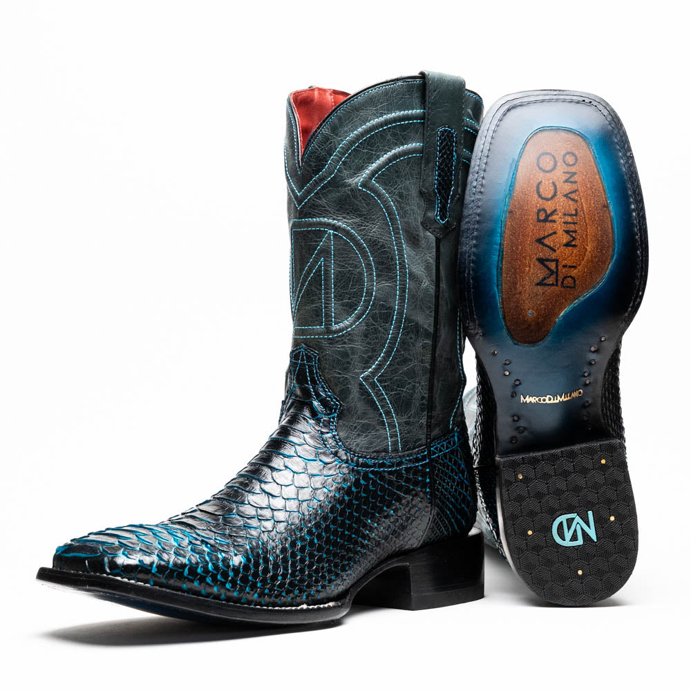Marco Di Milano Genuine Python Skin Cowboy Boot Missouri Black / Blue