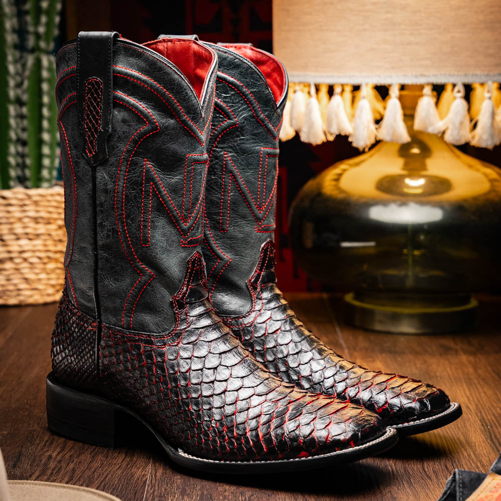 MISSOURI Genuine Snake Skin Cowboy Boot from the Western Collection BlackCherry