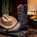 MISSOURI Genuine Snake Skin Cowboy Boot from the Western Collection BlackCherry