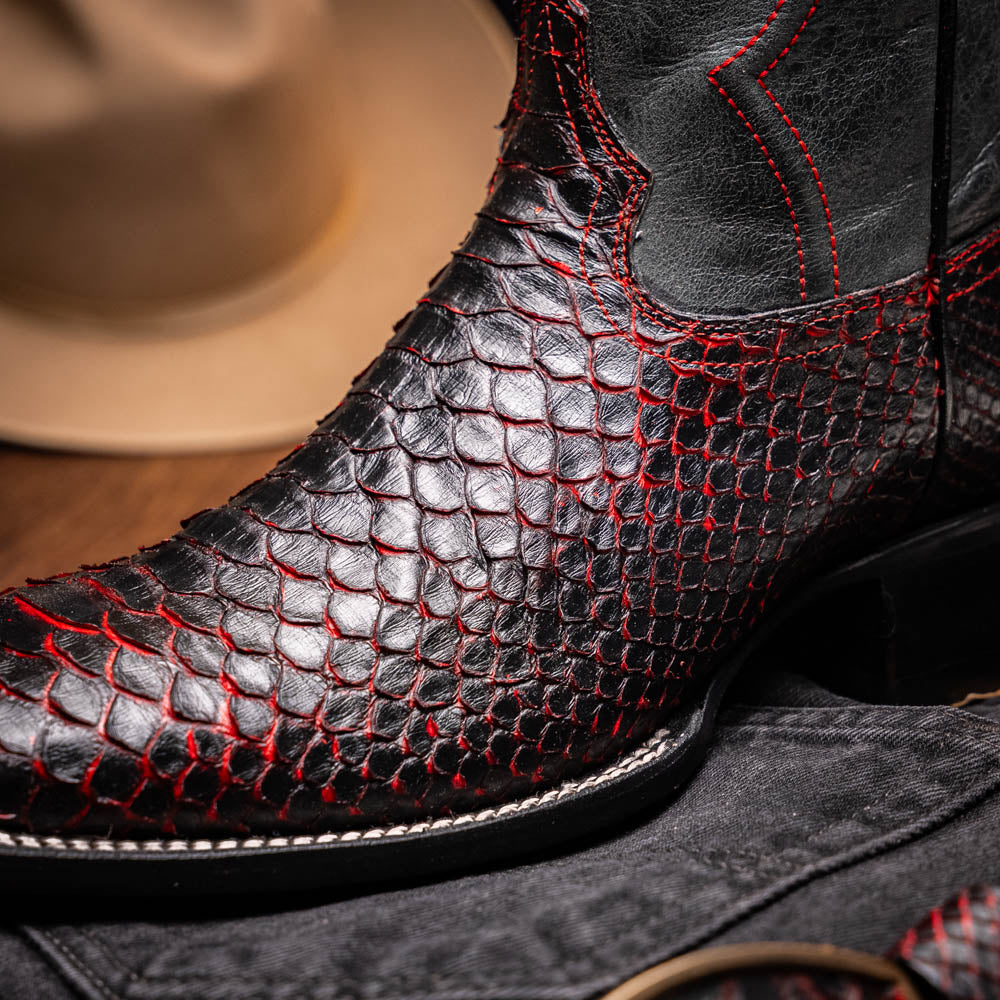 MISSOURI Genuine Snake Skin Cowboy Boot from the Western Collection BlackCherry