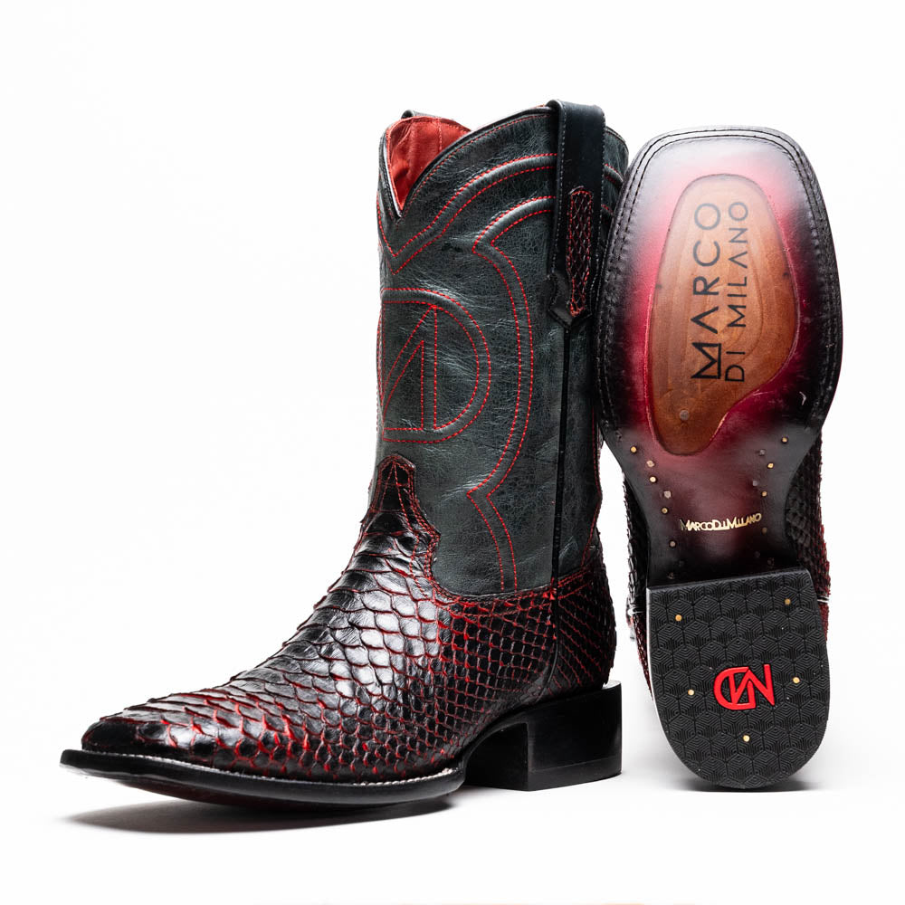 MISSOURI Genuine Snake Skin Cowboy Boot from the Western Collection BlackCherry