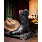Marco Di Milano Genuine Snake Skin Cowboy Boot  Missouri Black