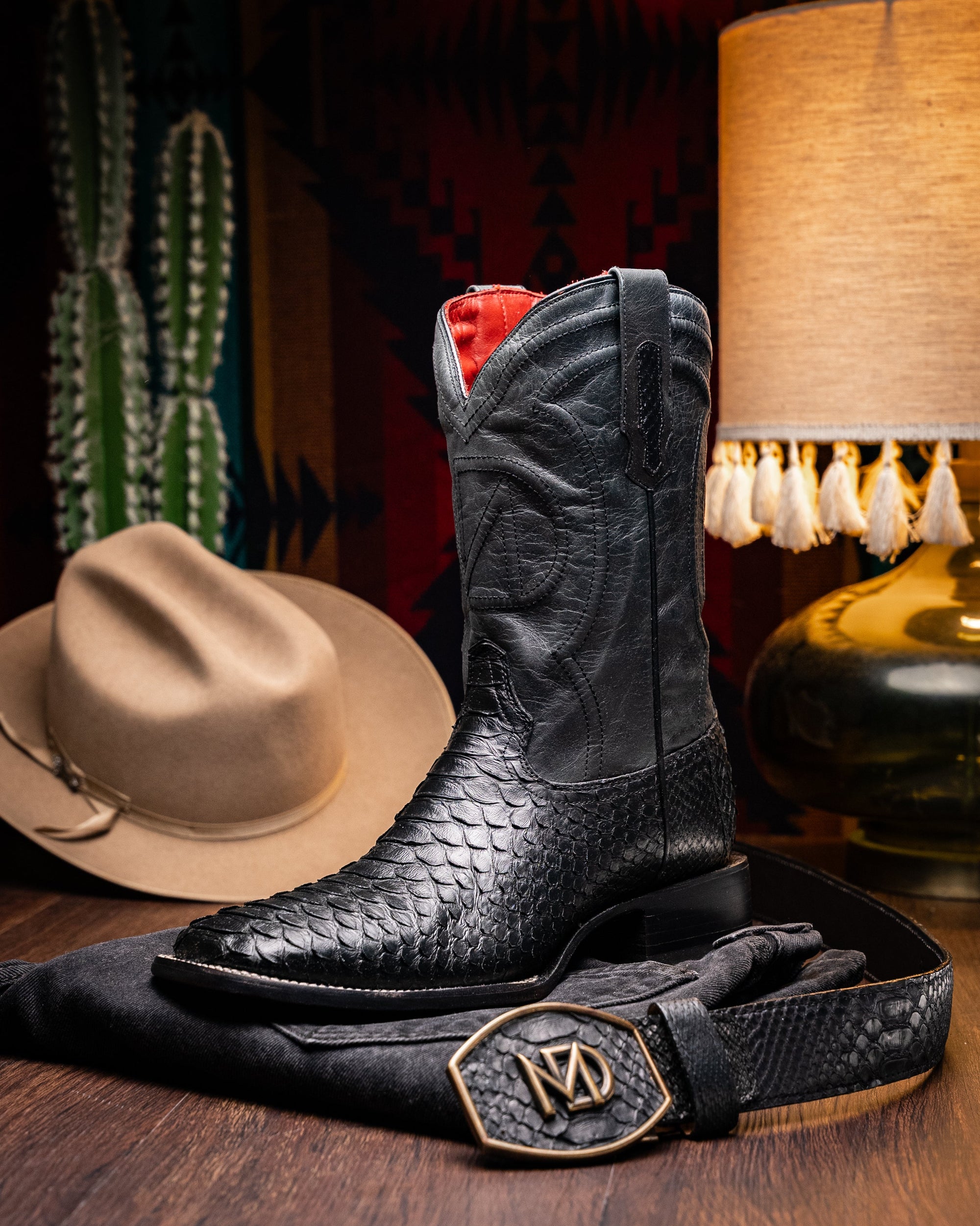 Marco Di Milano Genuine Python Skin Cowboy Boot  Missouri Black