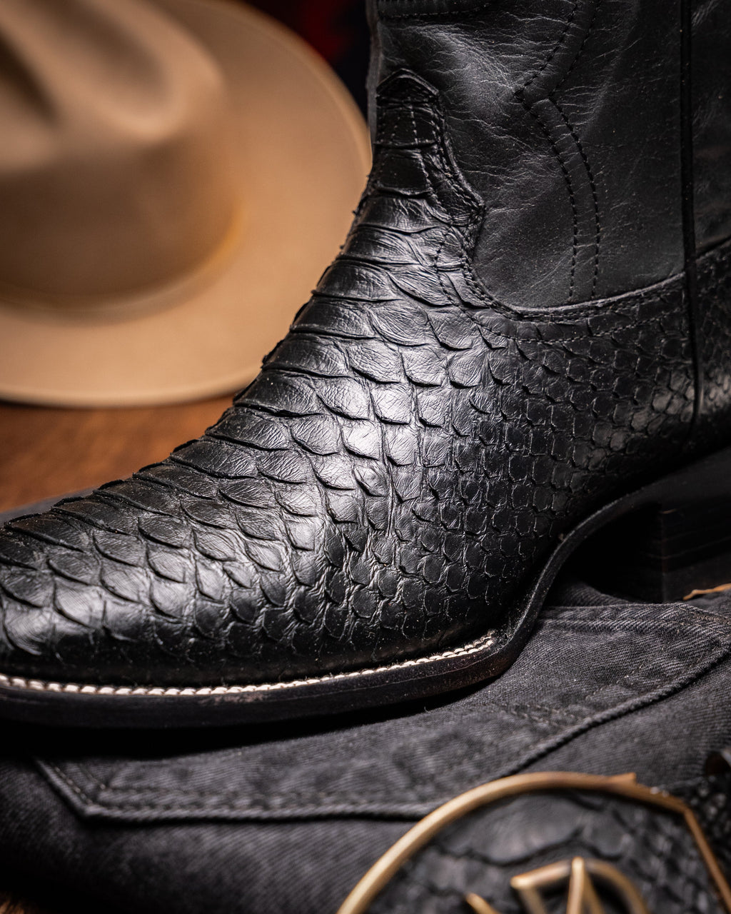Marco Di Milano Genuine Python Skin Cowboy Boot  Missouri Black