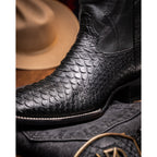 Marco Di Milano Genuine Snake Skin Cowboy Boot  Missouri Black