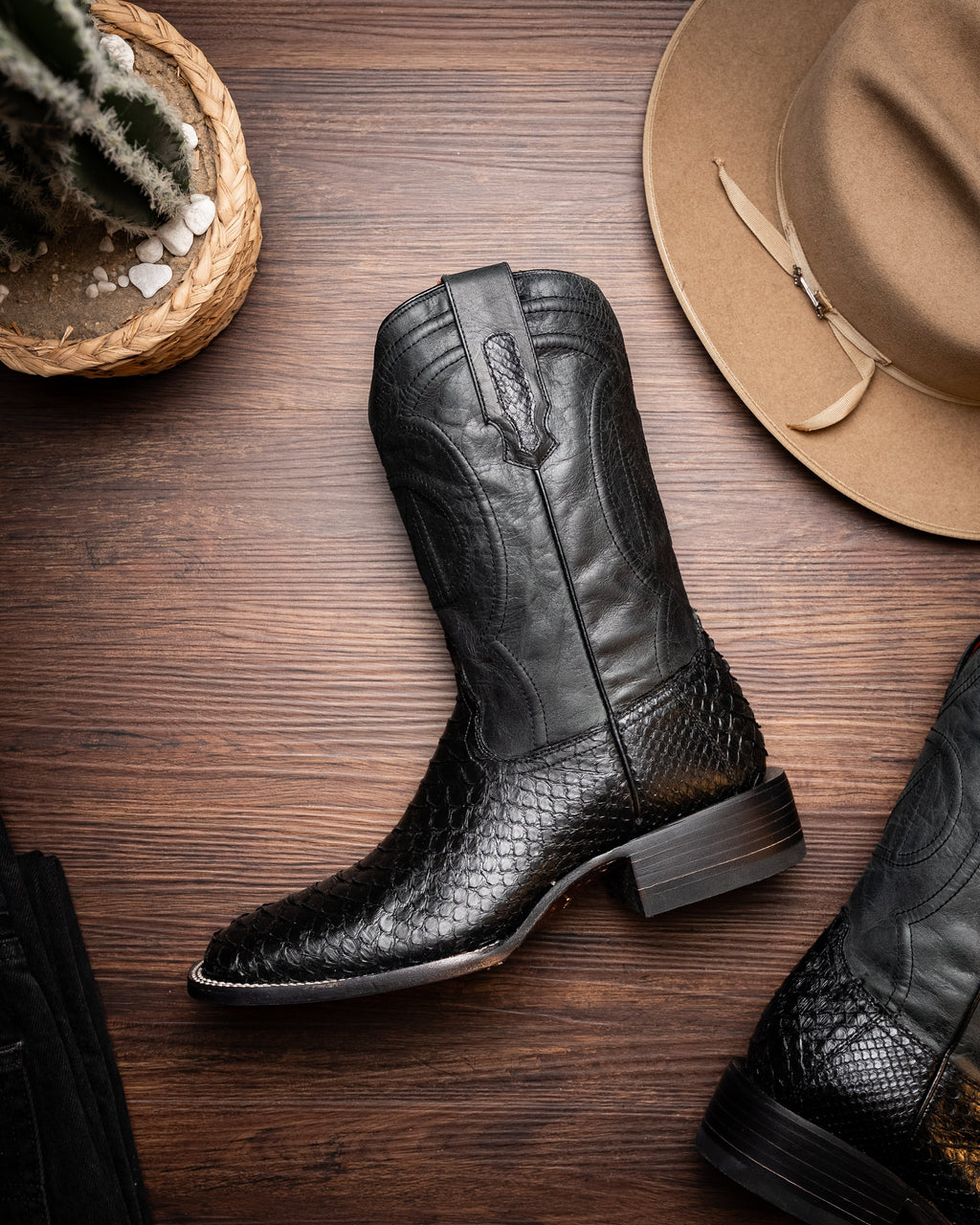Marco Di Milano Genuine Python Skin Cowboy Boot  Missouri Black