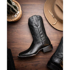 Marco Di Milano Genuine Snake Skin Cowboy Boot  Missouri Black