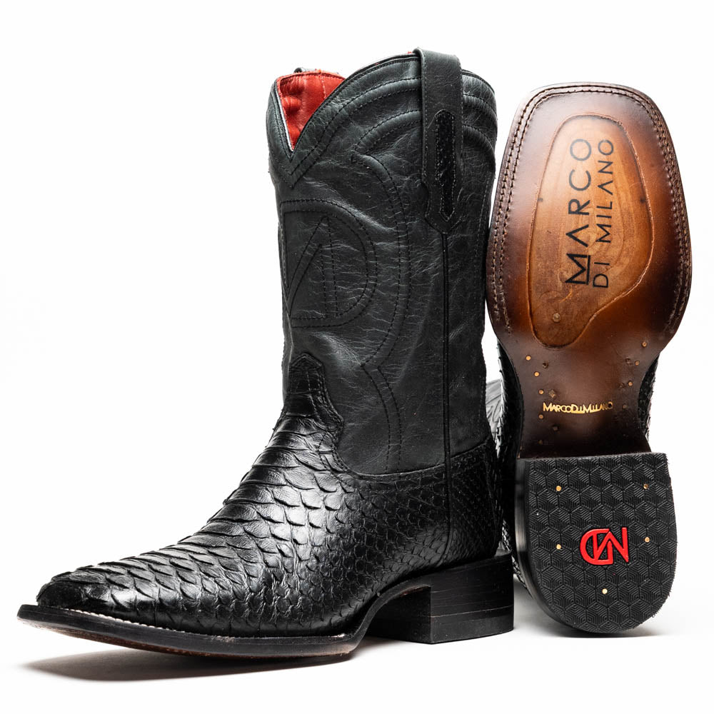Marco Di Milano Genuine Python Skin Cowboy Boot  Missouri Black
