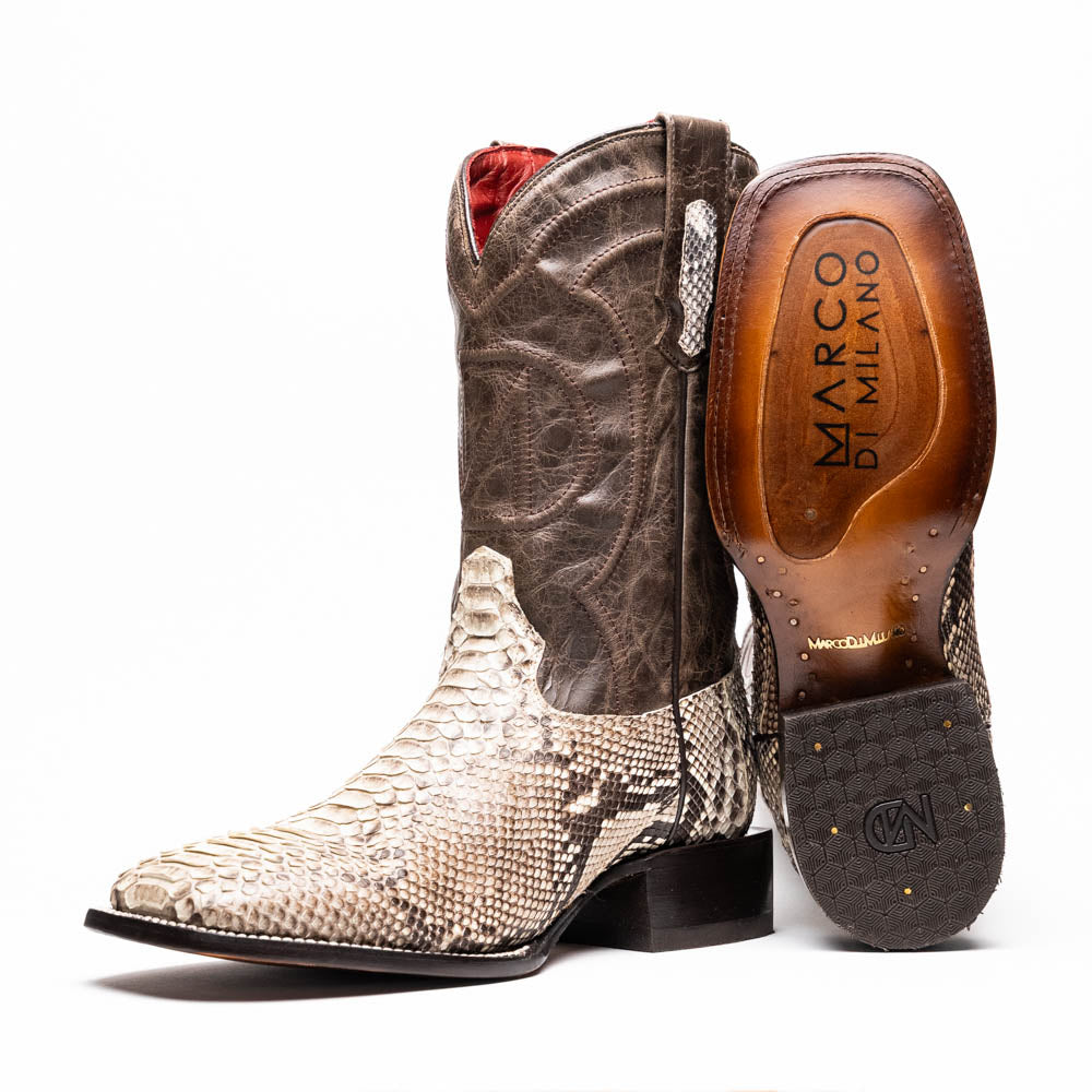 Marco Di Milano Genuine Python Skin Cowboy Boot Missouri Natural