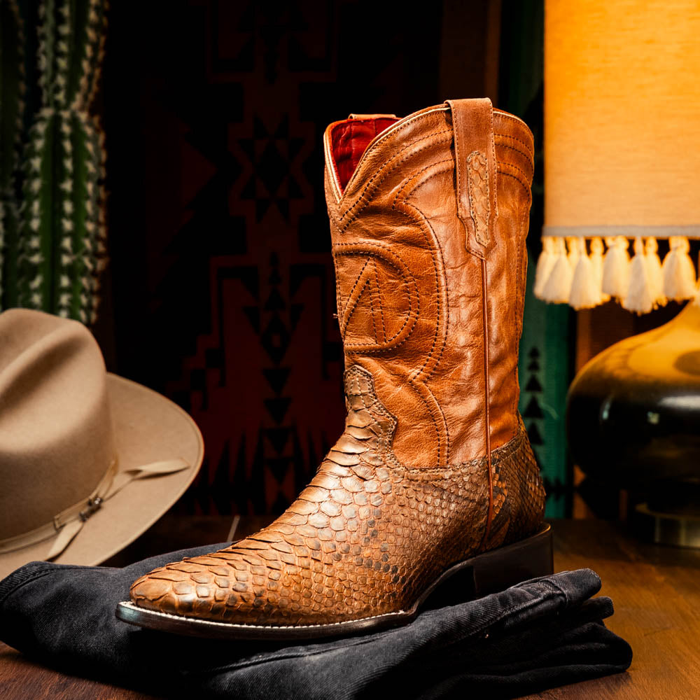 MISSOURI Genuine Snake Skin Cowboy Boot from the Western Collection Cognac