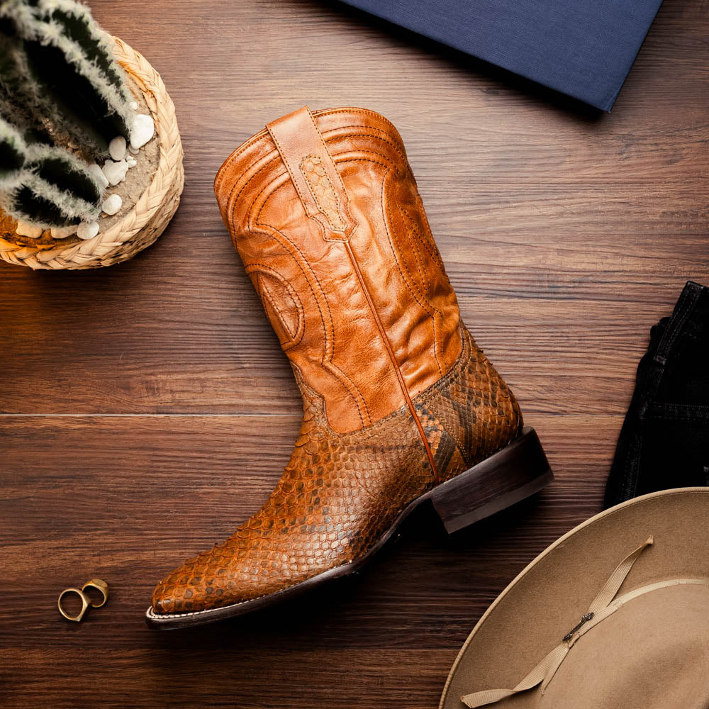 MISSOURI Genuine Snake Skin Cowboy Boot from the Western Collection Cognac