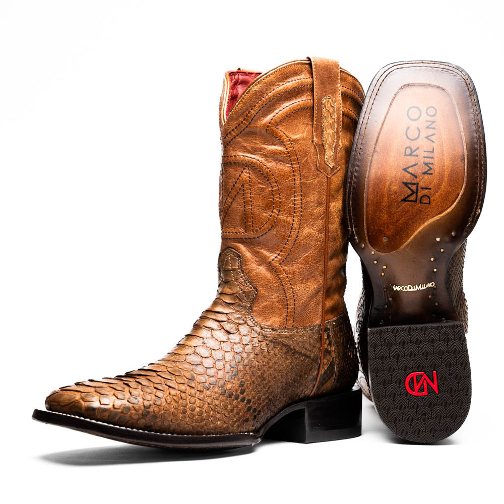 MISSOURI Genuine Snake Skin Cowboy Boot from the Western Collection Cognac