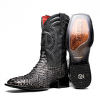 Marco Di Milano Genuine Snake Skin Cowboy Boot Missouri Stone White