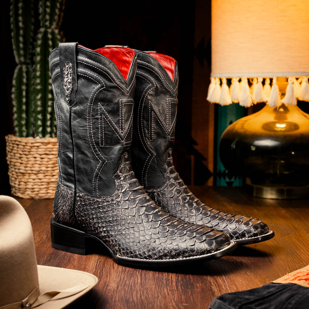 Marco Di Milano Genuine Python Skin Cowboy Boot Missouri Stone White
