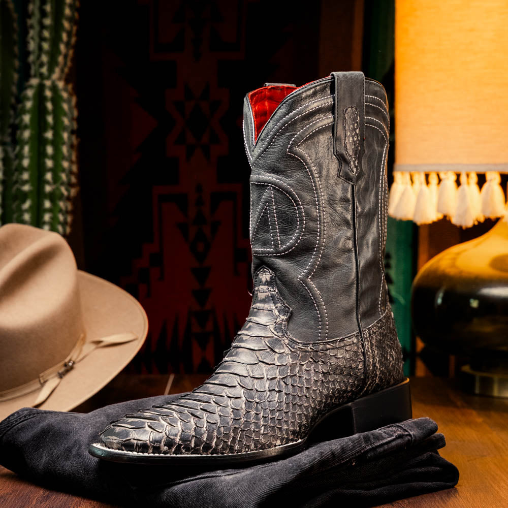 Marco Di Milano Genuine Python Skin Cowboy Boot Missouri Stone White