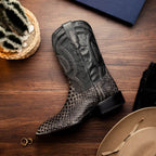 Marco Di Milano Genuine Snake Skin Cowboy Boot Missouri Stone White