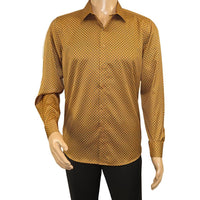 Men's Sports Shirt By Moderno Checker Fancy Long Sleeves MJLS-890 Gold