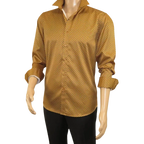 Men's Sports Shirt By Moderno Checker Fancy Long Sleeves MJLS-890 Gold